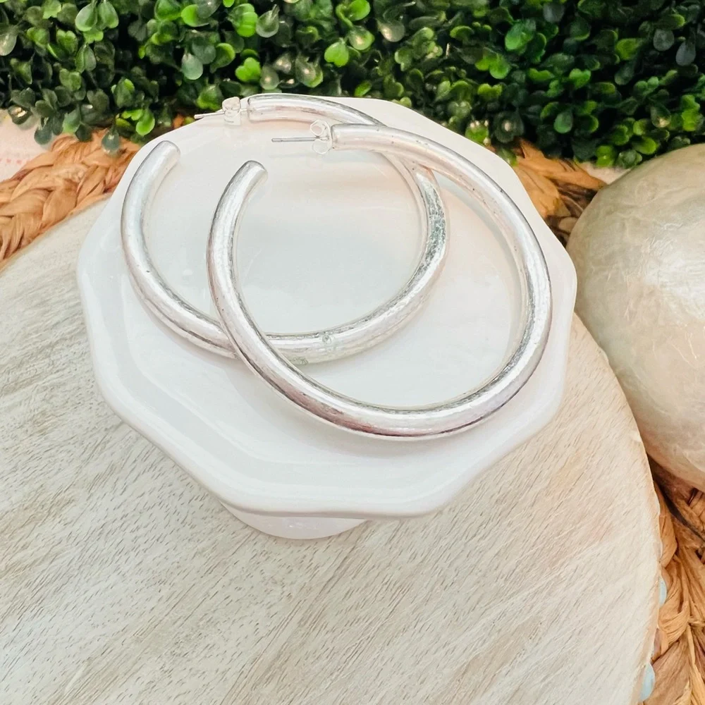 NWT Large Silver Hoop Earrings | Lightweight | Boutique | Worn Look